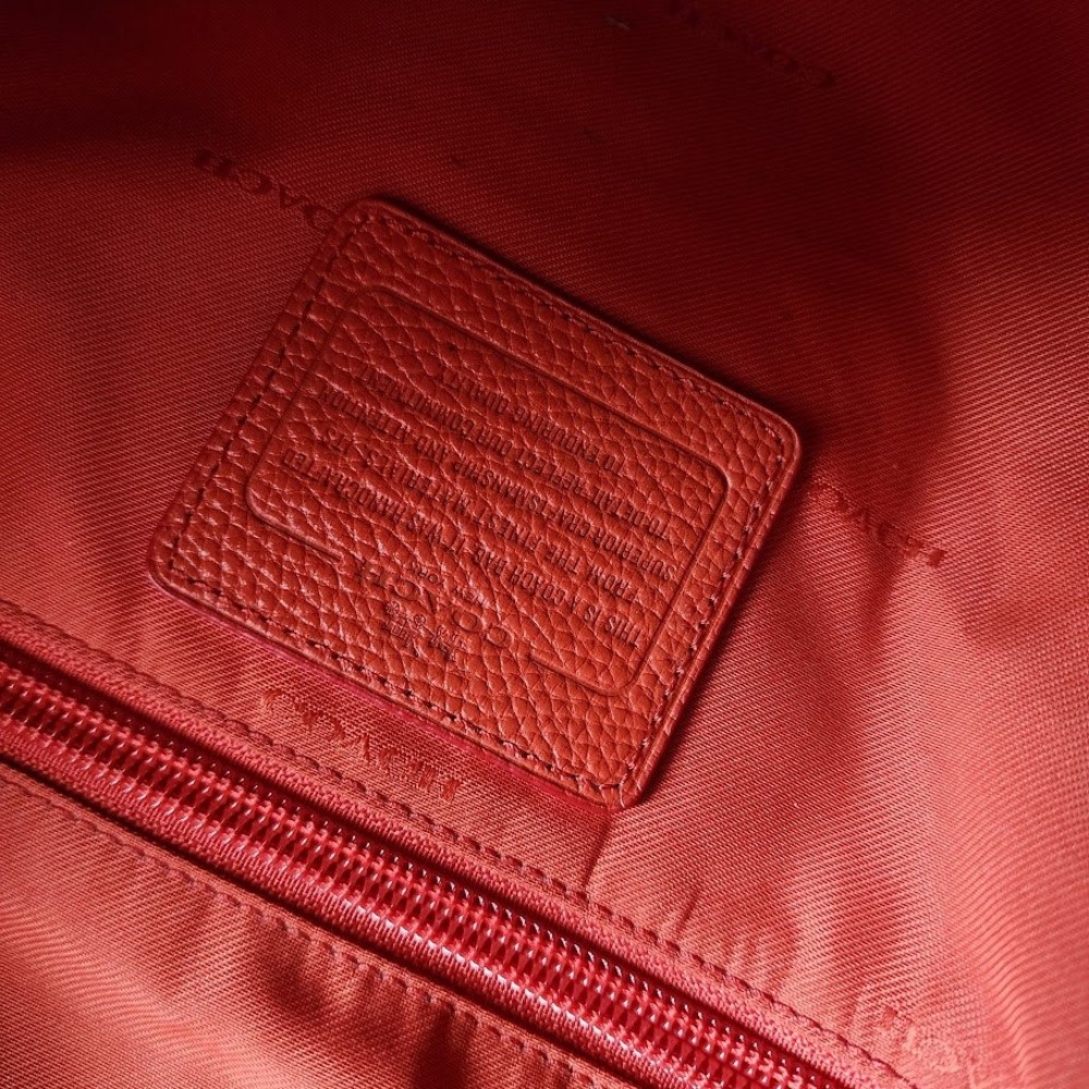 COACH Dufflette Leather Hobo Shoulder Bag Red Slouchy Large Tote - Picture 11 of 16